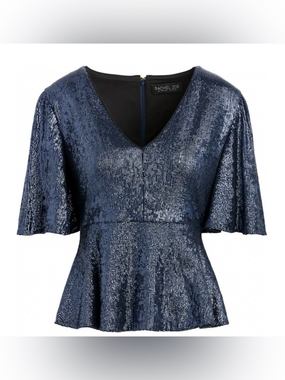New Rachel Zoe Clover Sequin Peplum Flutter Sleeve Top size 4